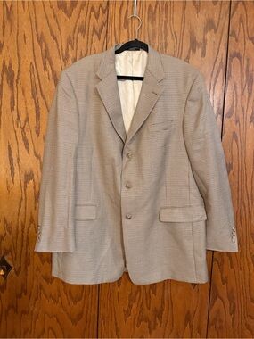 Hart Schaffner Marx 46L Houndstooth Blazer Tan Brown Made USA Dillard’s